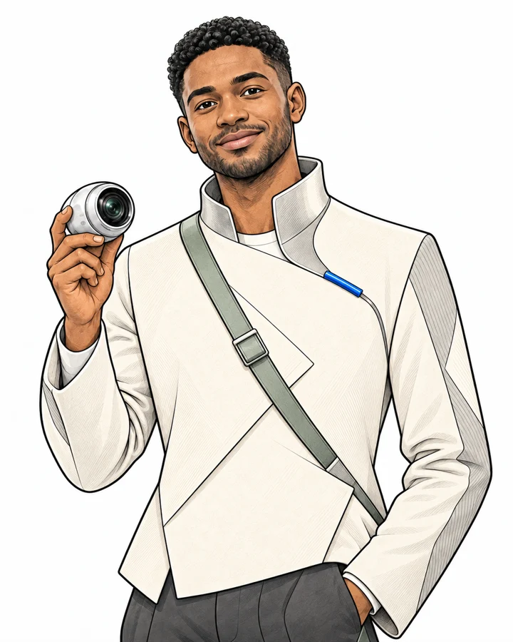 Smart Social, an illustrated future employee holding a small capture device